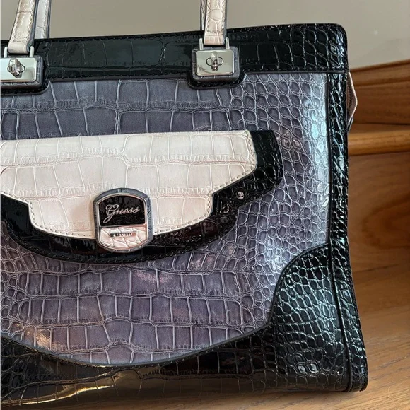 Guess Large Colorblock Shoulder Bag with Croc Texture - Picture 2 of 6